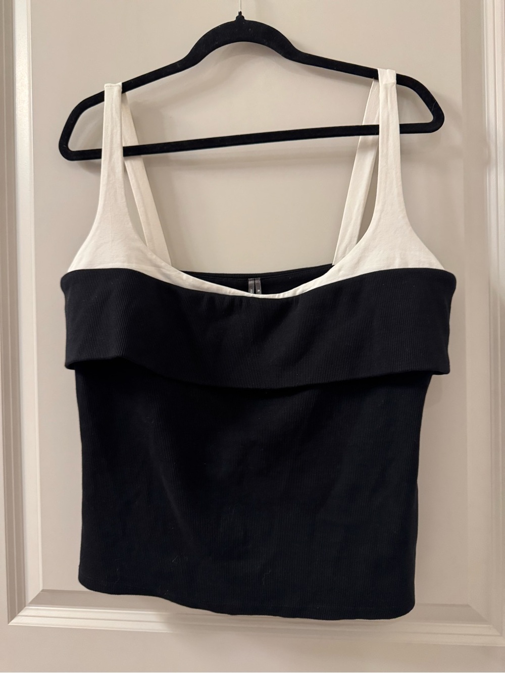 NWT Anthropologie Black White Ribbed Tank Top Square Neck Sleeveless XL Y2K